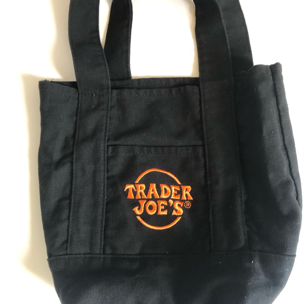Trader Joes mini bag black and orange. Black Canvas Tote Bag with Orange Logo